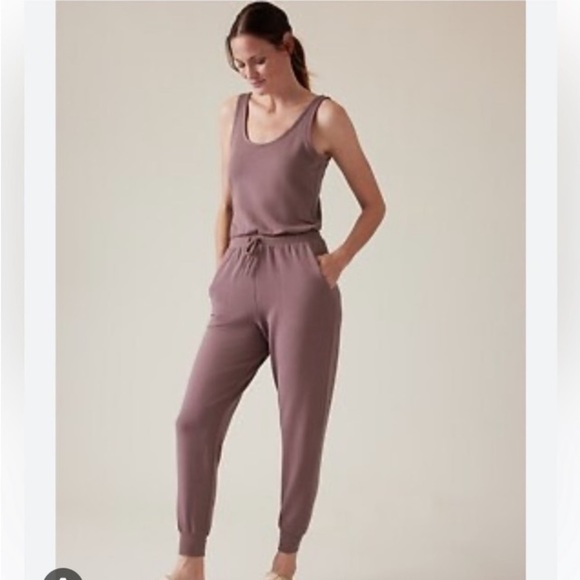 ATHLETA French Terry Balance Jumpsuit Tawny Rose Mauve Pink Color L Athleisure - Picture 7 of 16